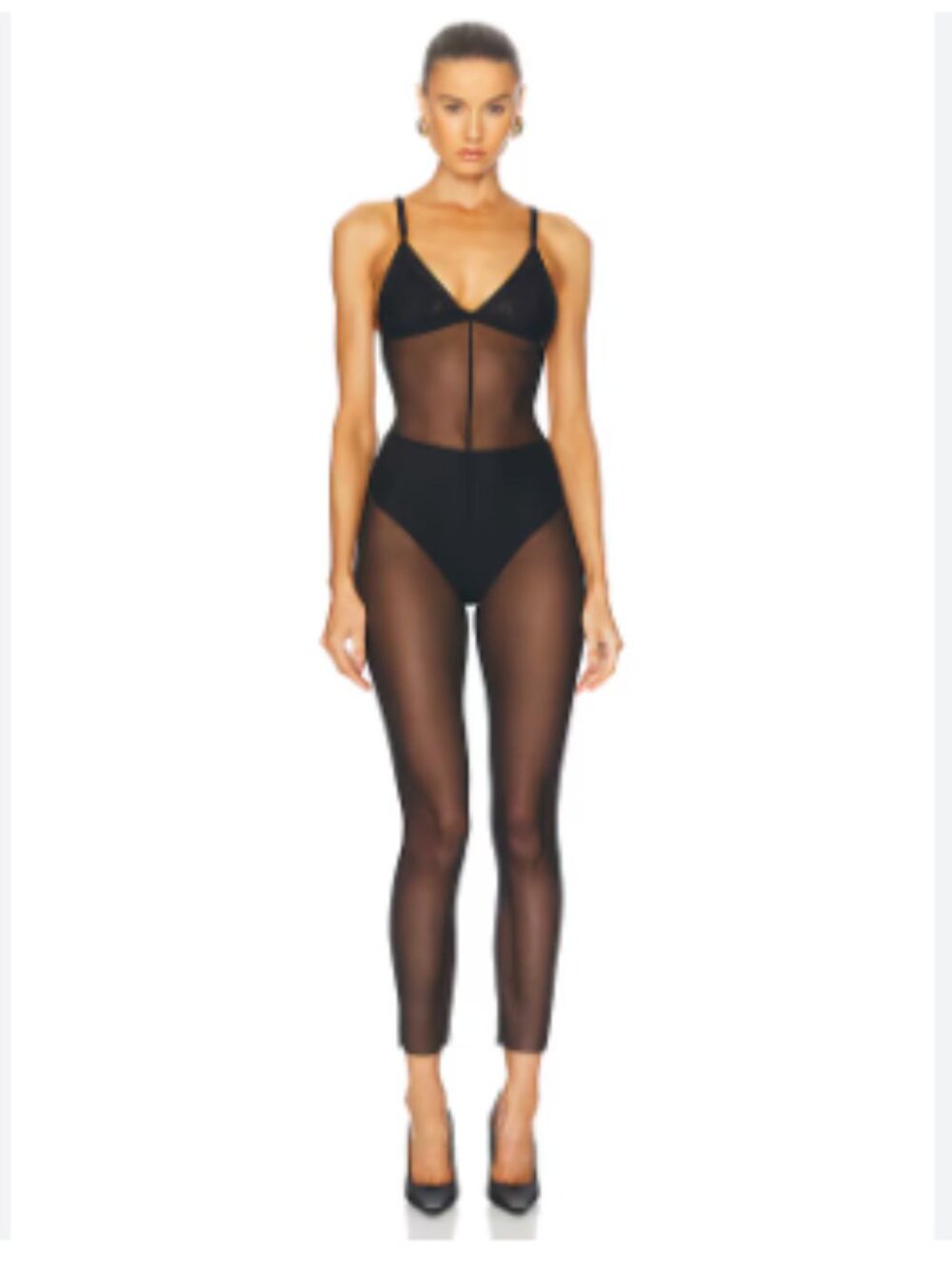 NWT Norma Kamali Low Back Fara Slip Catsuit Black Mesh Size S/36